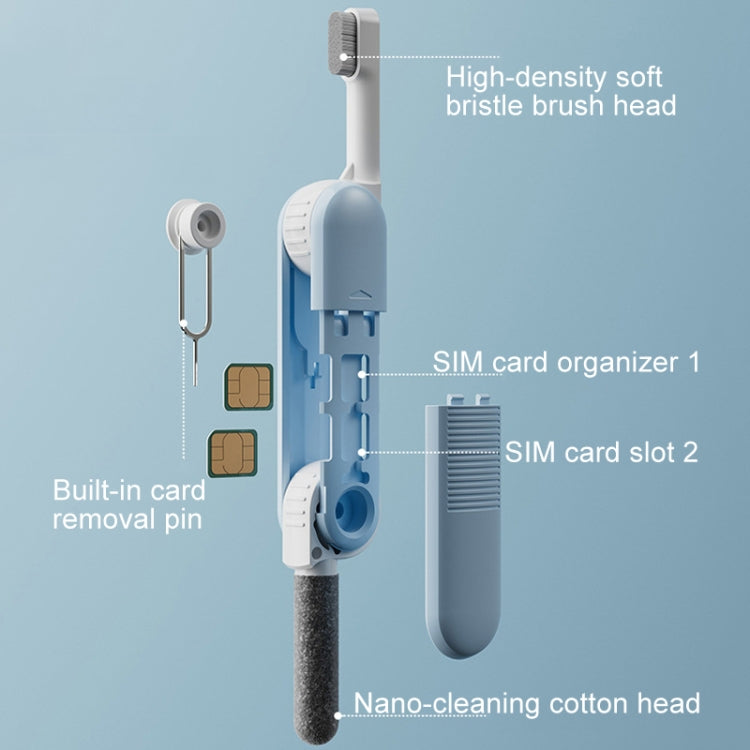 Brosse de nettoyage multifonction pour écouteurs Bluetooth, outil de dépoussiérage pour téléphone, bleu ciel, gris
